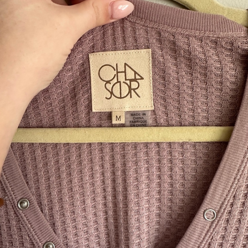 Chaser Mauve Waffle Button Front Thermal Top - image 3